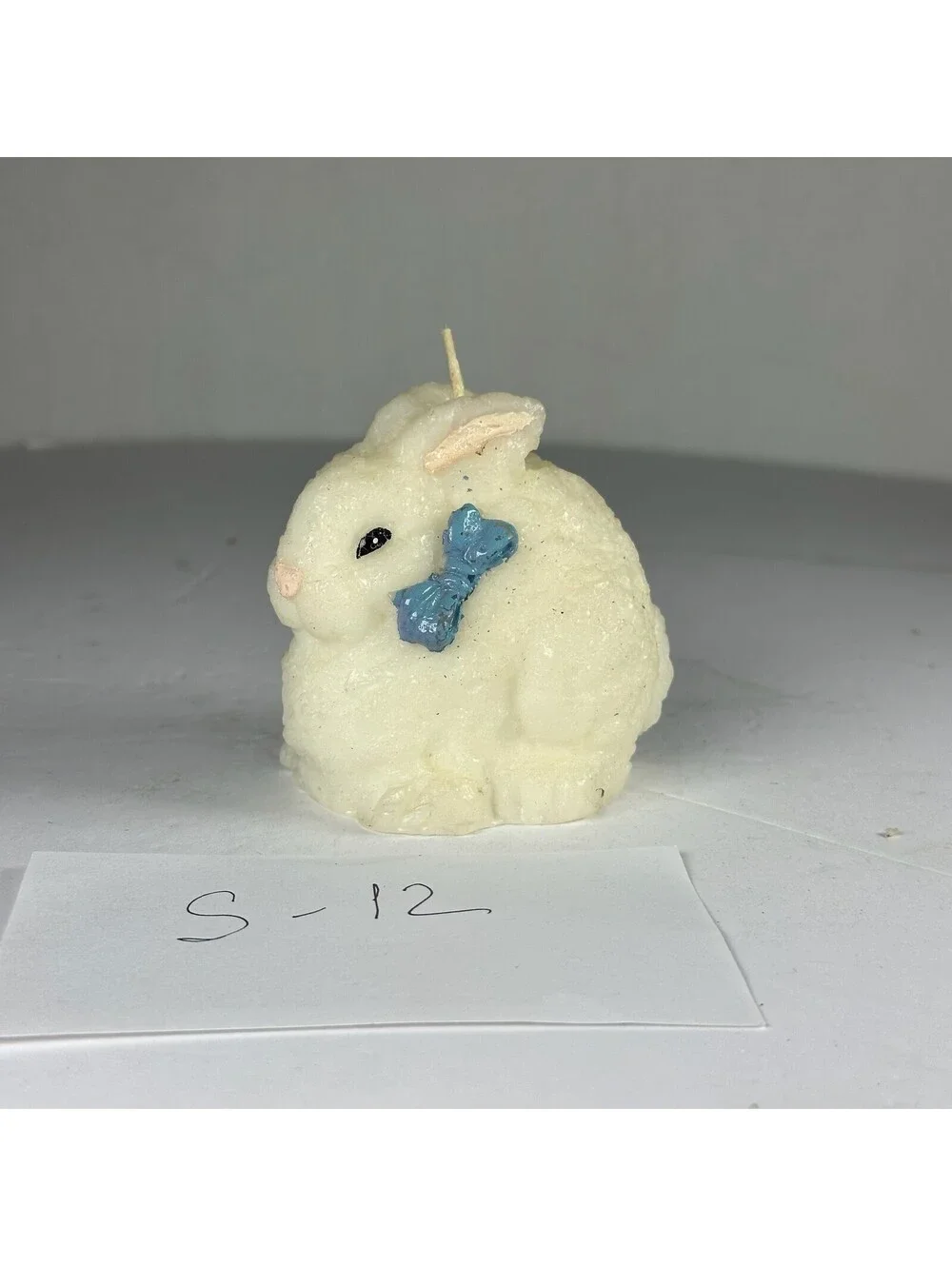 Vintage Style Easter Bunny Rabbit Figural Candle Blue Bow S-12
